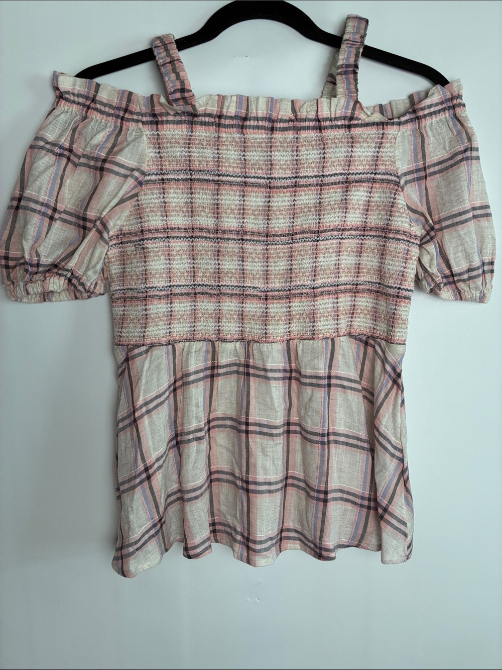 Pink Plaid Girls' Cold-Shoulder Dress